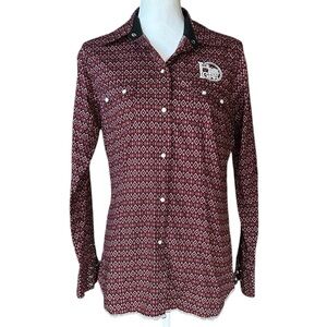 Roper IGRA Women’s Pearl Snap Western Shirt Medium Red Black Geometric
